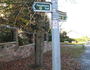 Sandstone trail sign in Frodsham.