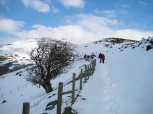 The walk continue uphill through deep snow