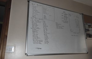 My adventure list whiteboard outside my bathroom