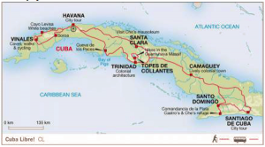 Map of our journey across Cuba