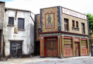 Studio set showing the front of an old pub.