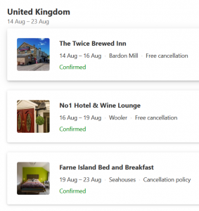 LIst of bookings in Northumberland